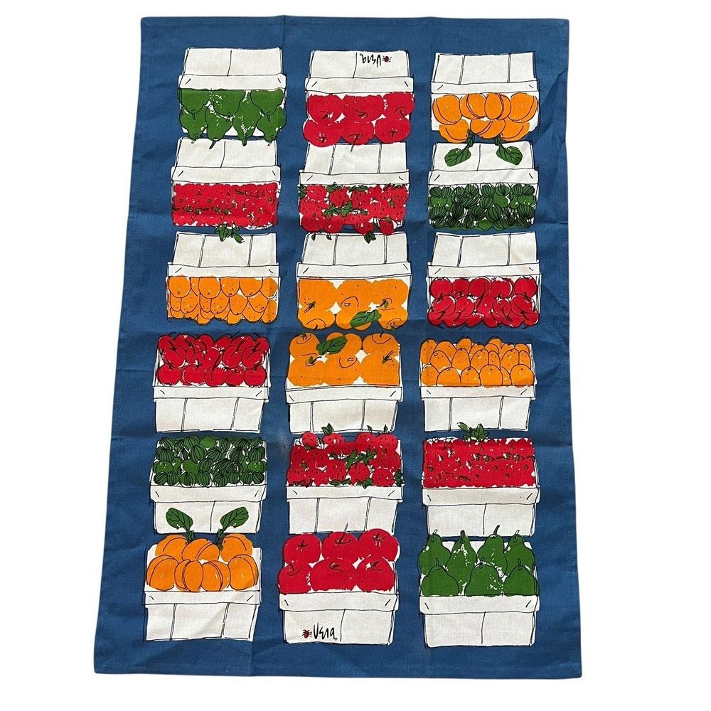 Crate & Barrel VERA Neumann BY THE PINT Kitchen Tea Hand Towel Fruit Stand